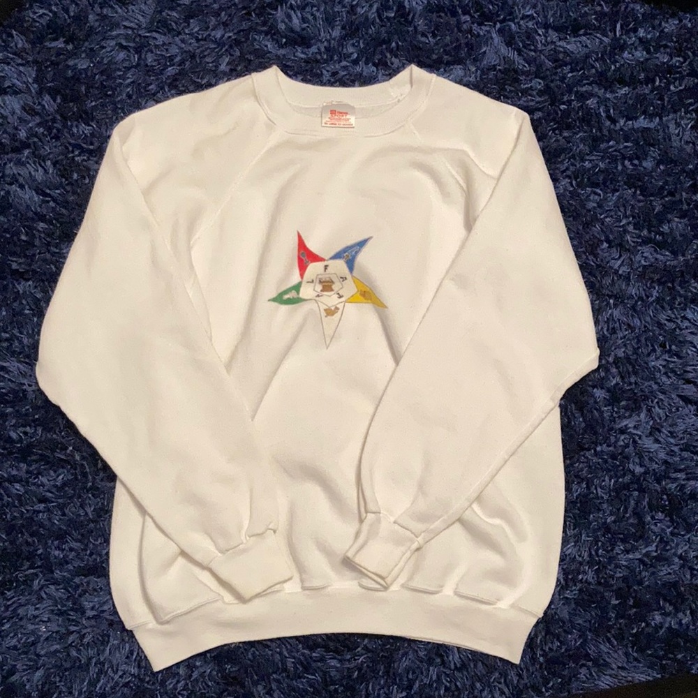 Hanes white Crewneck sweatshirt, custom order of the eastern star design